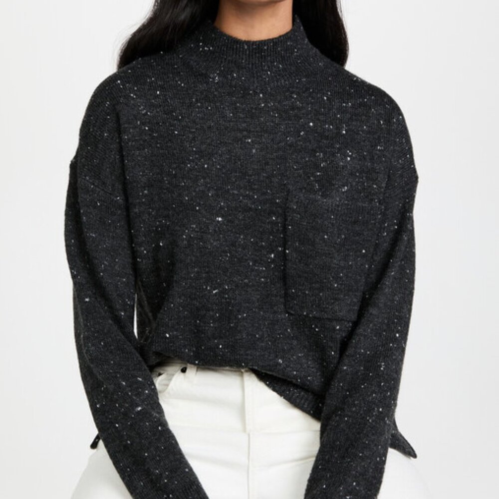 Madewell Donegal Charcoal Speckled Mockneck Pocket Sweater
